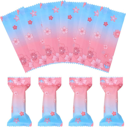 Nougats Candy Bags 400Pcs Clear Plastic Caramels Gift Candy Wrappers Packing Bags Pouch for Christmas Theme Party Candies Making (Pink & Blue Cherry Blossom)