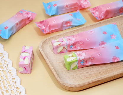 Nougats Candy Bags 400Pcs Clear Plastic Caramels Gift Candy Wrappers Packing Bags Pouch for Christmas Theme Party Candies Making (Pink & Blue Cherry Blossom)