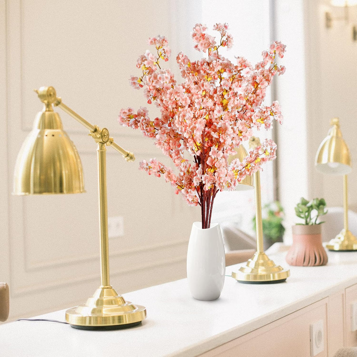 Cherry Flower Branches Plum Blossom Artificial Flowers Branches 39 Inch Branches Flowers Tree Stems for Home Wedding Party Decor (3 Pcs, Pink)