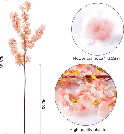 Cherry Flower Branches Plum Blossom Artificial Flowers Branches 39 Inch Branches Flowers Tree Stems for Home Wedding Party Decor (3 Pcs, Pink)