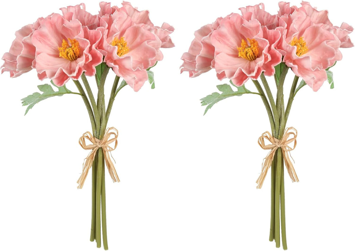 2 Bouquets Artificial Poppy Flowers 10PCS Faux Pink Flowers Real Touch Fake Poppies for Wedding Party Office Home Decor(Pink)
