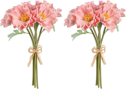 2 Bouquets Artificial Poppy Flowers 10PCS Faux Pink Flowers Real Touch Fake Poppies for Wedding Party Office Home Decor(Pink)