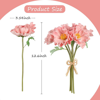 2 Bouquets Artificial Poppy Flowers 10PCS Faux Pink Flowers Real Touch Fake Poppies for Wedding Party Office Home Decor(Pink)