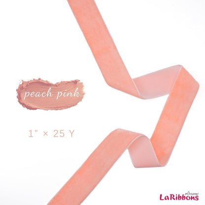 Peach Pink Velvet Ribbon, 1" Wide for Wreaths & Bows