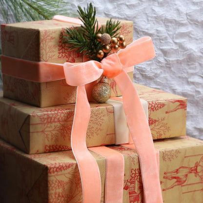 Peach Pink Velvet Ribbon, 1" Wide for Wreaths & Bows