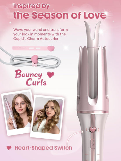 Pink Curling Iron Automatic Gift for Woman (Pink, 0.75 inch) Cupid's Charm One-Touch Instant Curler