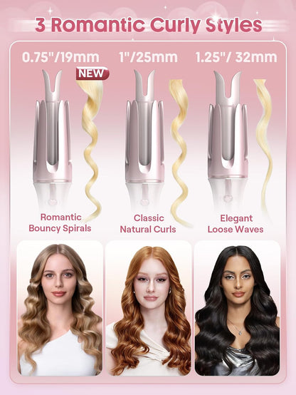 Pink Curling Iron Automatic Gift for Woman (Pink, 0.75 inch) Cupid's Charm One-Touch Instant Curler