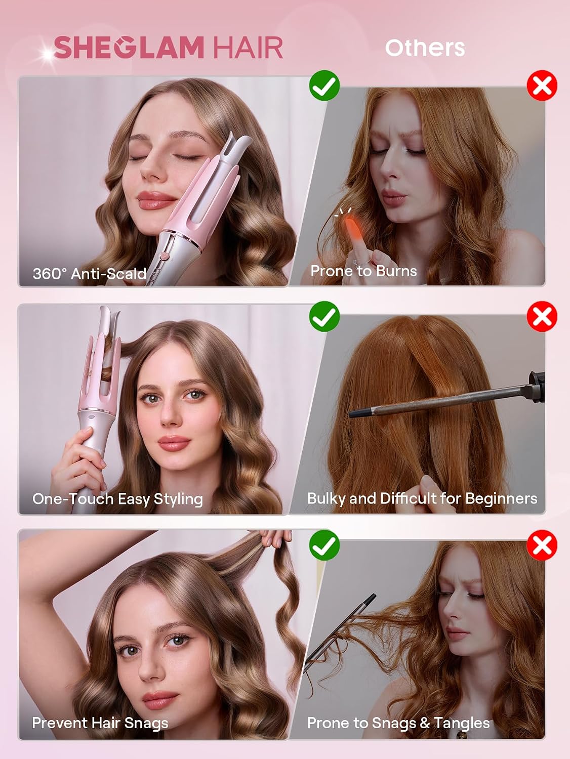 Pink Curling Iron Automatic Gift for Woman (Pink, 0.75 inch) Cupid's Charm One-Touch Instant Curler