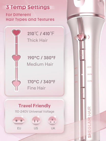 Pink Curling Iron Automatic Gift for Woman (Pink, 0.75 inch) Cupid's Charm One-Touch Instant Curler