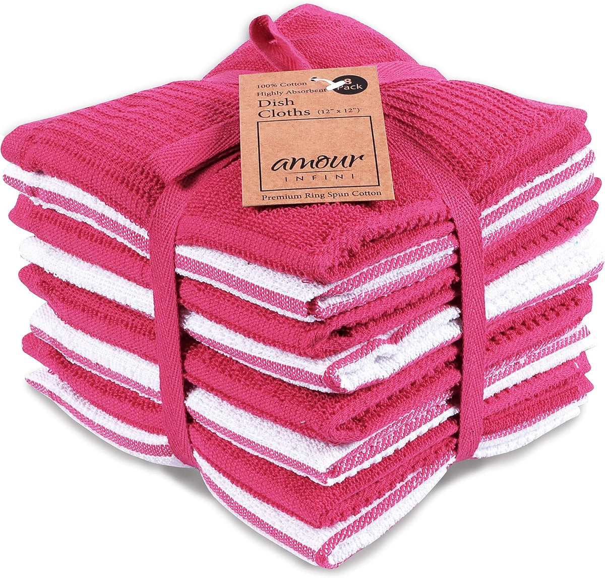 Dish Cloths for Washing Dishes Set of 8 - Highly Absorbent, Super Soft Kitchen Dishcloths - Reusable Quick Dry Dish Rags for Cleaning & Drying Kitchen Linens (12x12 Inch - Pink)