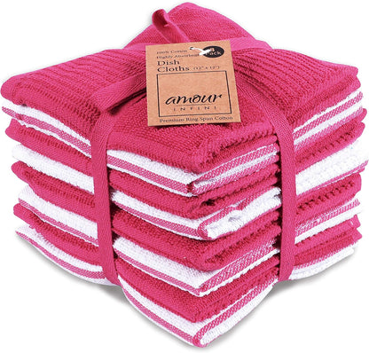 Dish Cloths for Washing Dishes Set of 8 - Highly Absorbent, Super Soft Kitchen Dishcloths - Reusable Quick Dry Dish Rags for Cleaning & Drying Kitchen Linens (12x12 Inch - Pink)