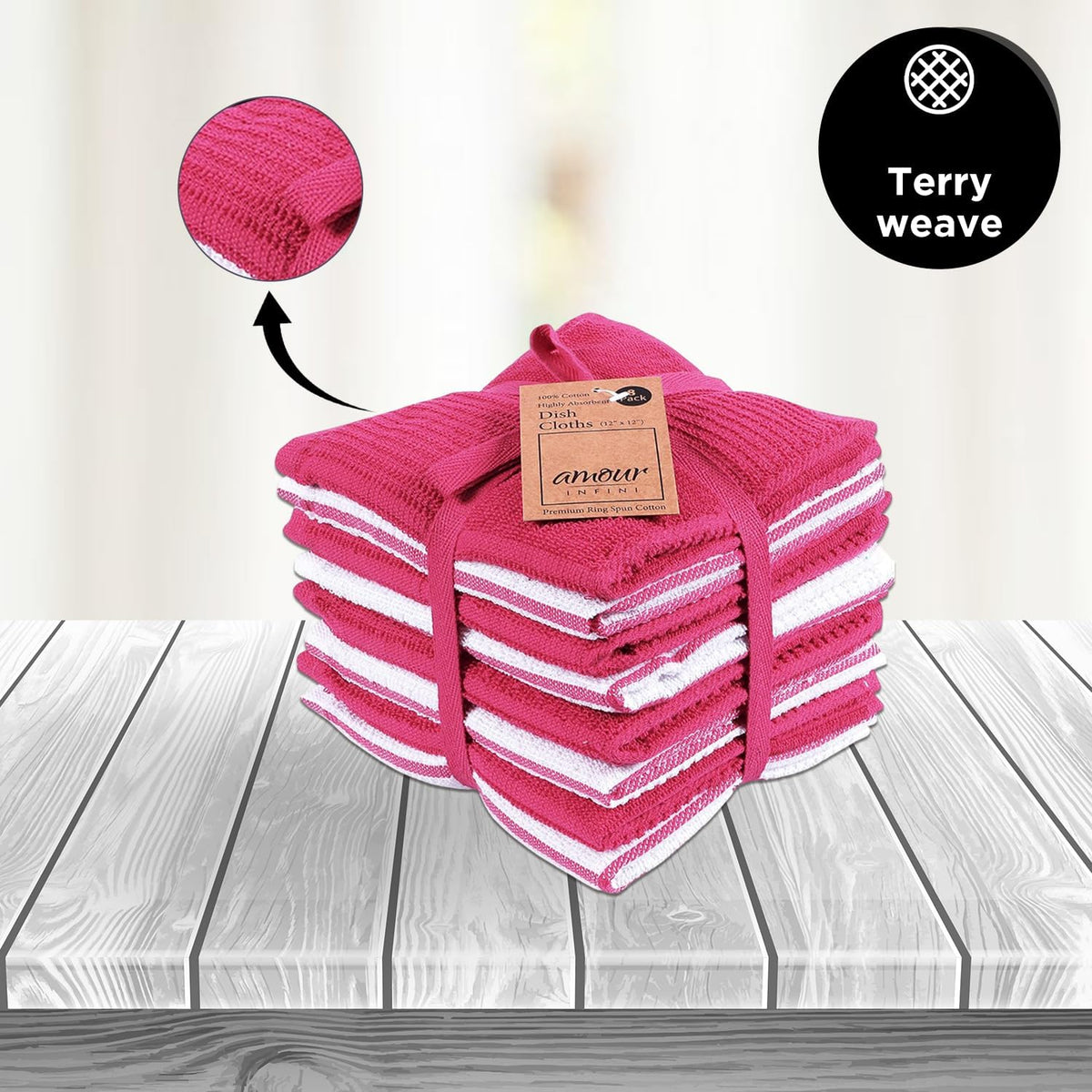 Dish Cloths for Washing Dishes Set of 8 - Highly Absorbent, Super Soft Kitchen Dishcloths - Reusable Quick Dry Dish Rags for Cleaning & Drying Kitchen Linens (12x12 Inch - Pink)