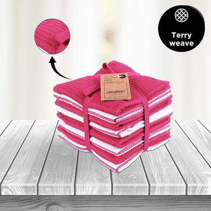 Dish Cloths for Washing Dishes Set of 8 - Highly Absorbent, Super Soft Kitchen Dishcloths - Reusable Quick Dry Dish Rags for Cleaning & Drying Kitchen Linens (12x12 Inch - Pink)