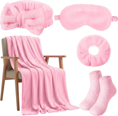 5 Pcs Birthday Gifts for Women, Blanket and Socks Set, Pink