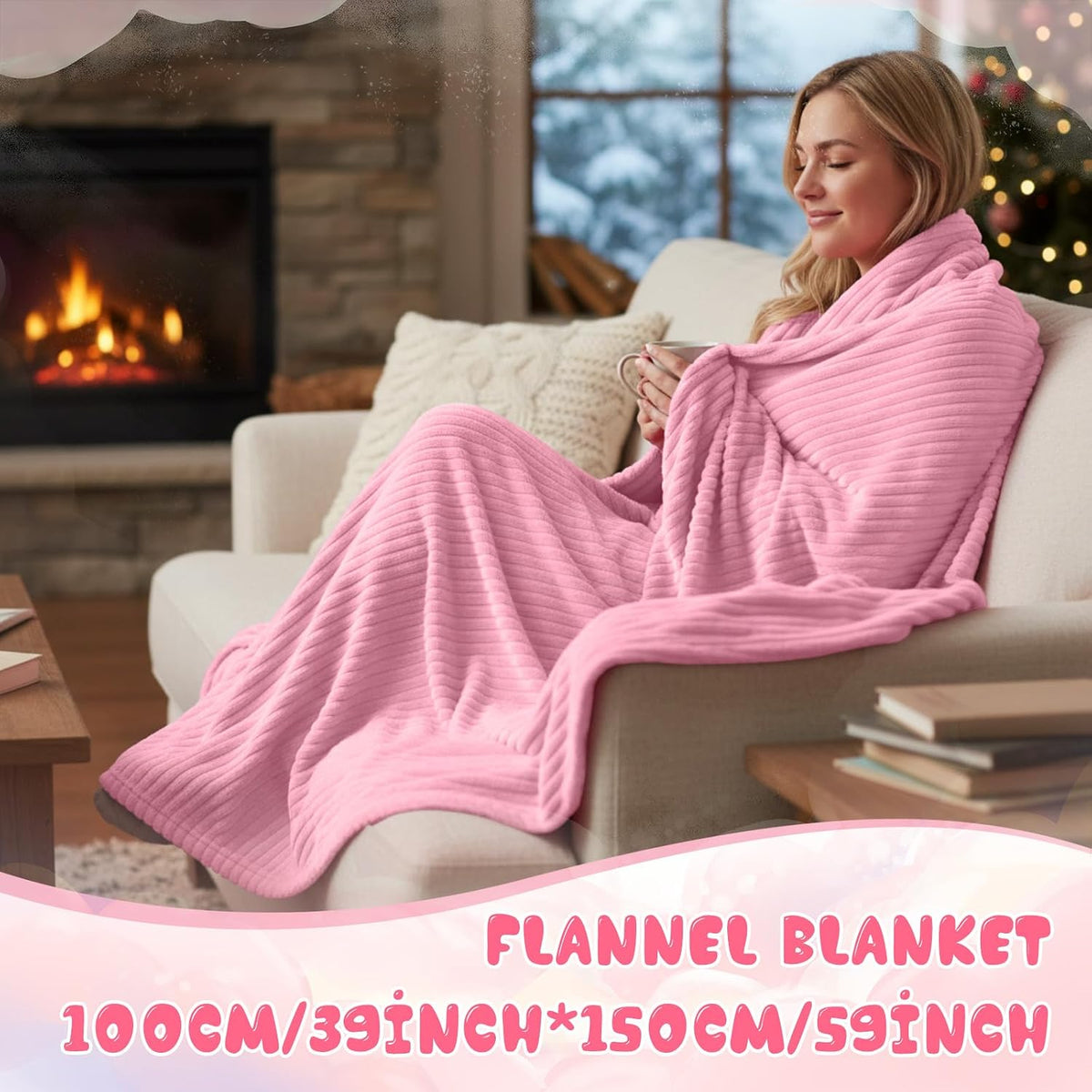 5 Pcs Birthday Gifts for Women, Blanket and Socks Set, Pink