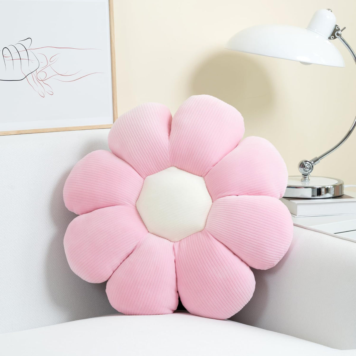 Sioloc Flower Shaped Throw Pillow Butt Cushion, Seating Cushion, Cute Room Decor & Plush Pillow for Bedroom Sofa Chair (Blush, 15.7")