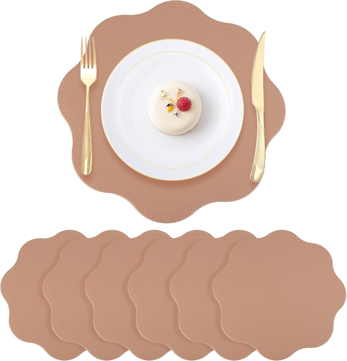 Placemat Set of 6 Faux Leather Placemats for Kitchen Dining Table Decor, Washable Table Placemats Wipeable Table Mat 15x15in Pink