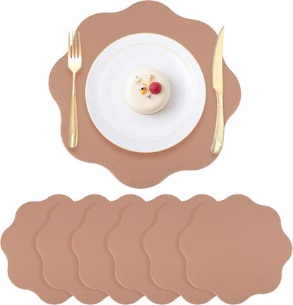 Placemat Set of 6 Faux Leather Placemats for Kitchen Dining Table Decor, Washable Table Placemats Wipeable Table Mat 15x15in Pink