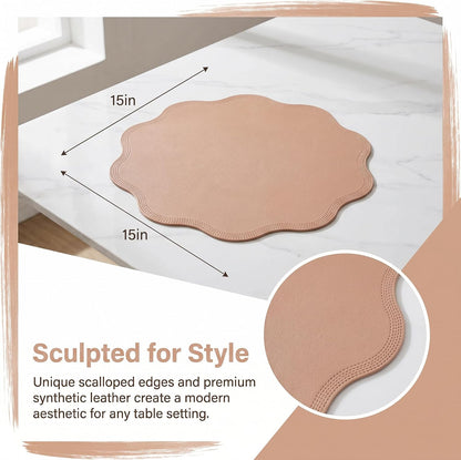 Placemat Set of 6 Faux Leather Placemats for Kitchen Dining Table Decor, Washable Table Placemats Wipeable Table Mat 15x15in Pink