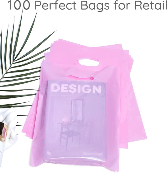 Pastel Pink 100 Bags 9"x12" Extra Thick 1.5Mil Glossy Bags With Handles