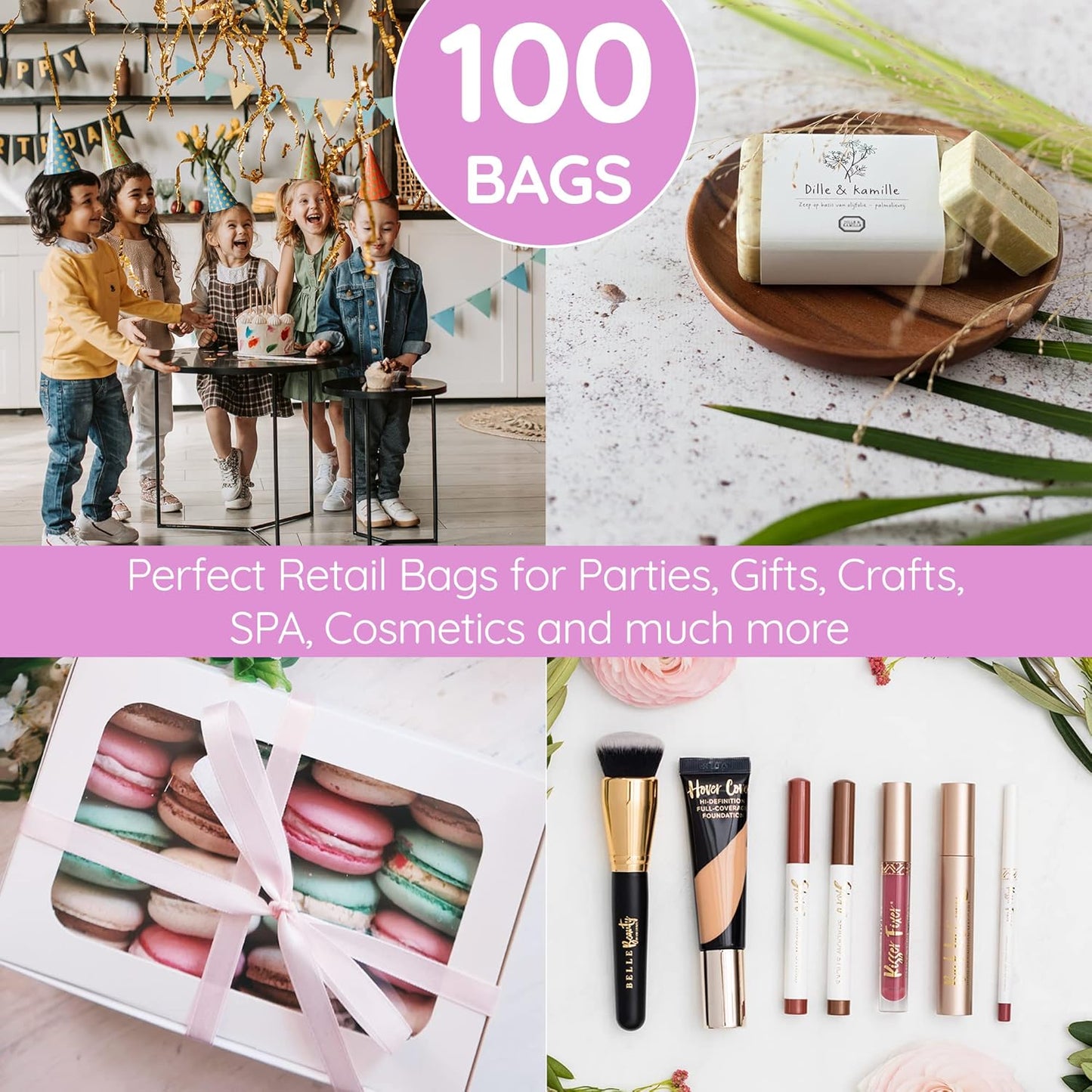 Pastel Pink 100 Bags 9"x12" Extra Thick 1.5Mil Glossy Bags With Handles