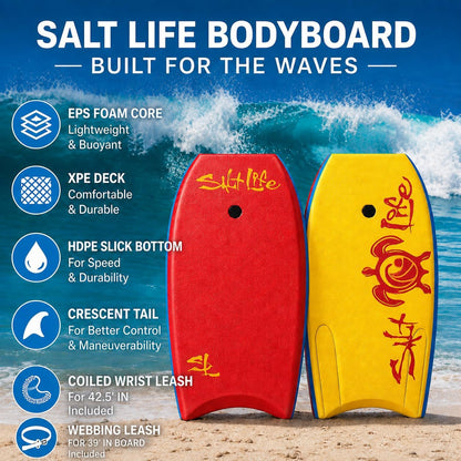 Boogie Board Bodyboard, EPS Core, HDPE Slick Bottom, Leash