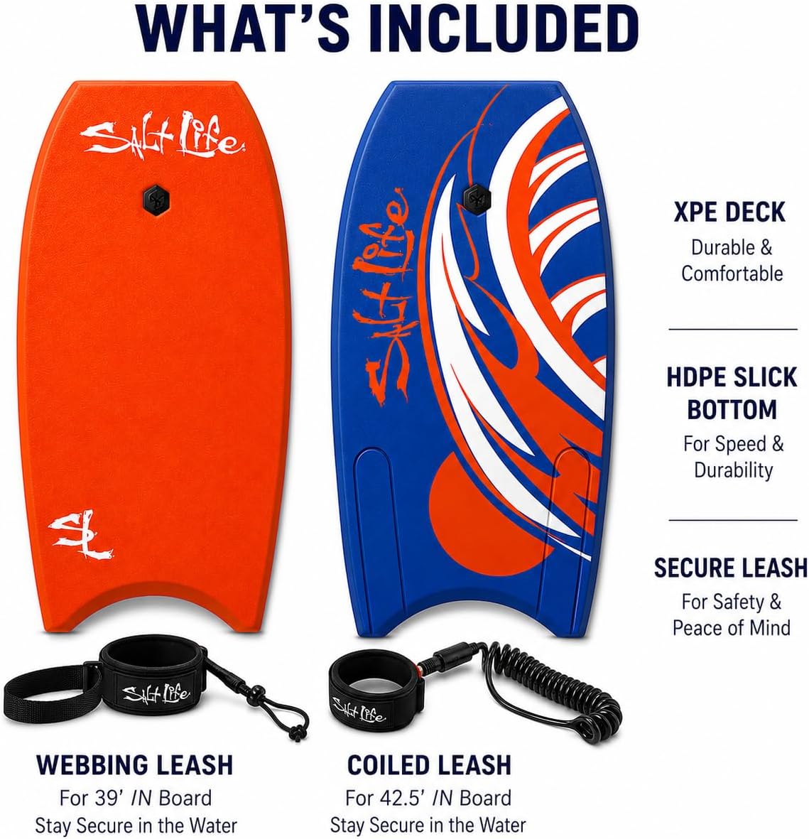 Boogie Board Bodyboard, EPS Core, HDPE Slick Bottom, Leash
