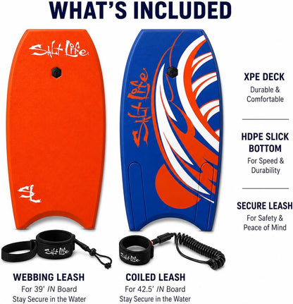 Boogie Board Bodyboard, EPS Core, HDPE Slick Bottom, Leash