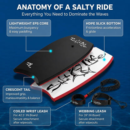 Boogie Board Bodyboard, EPS Core, HDPE Slick Bottom, Leash