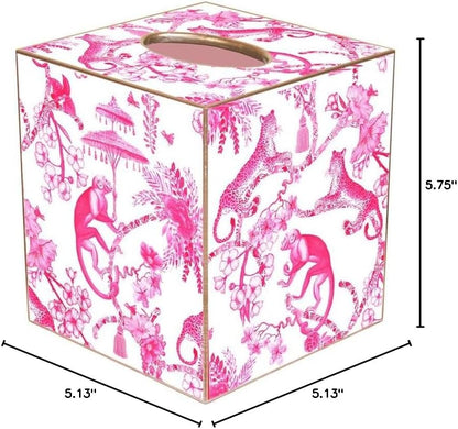 Chic Monkey Toile Pink Paper Mache Tissue Box Cover, Handmade in the USA
