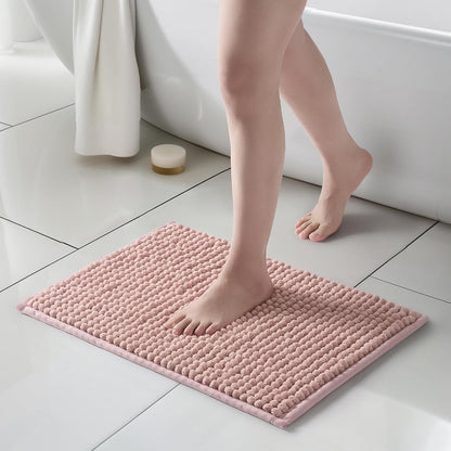 Thick Chunky Chenille Bathroom Rug, Dusty Pink, 17"x24"
