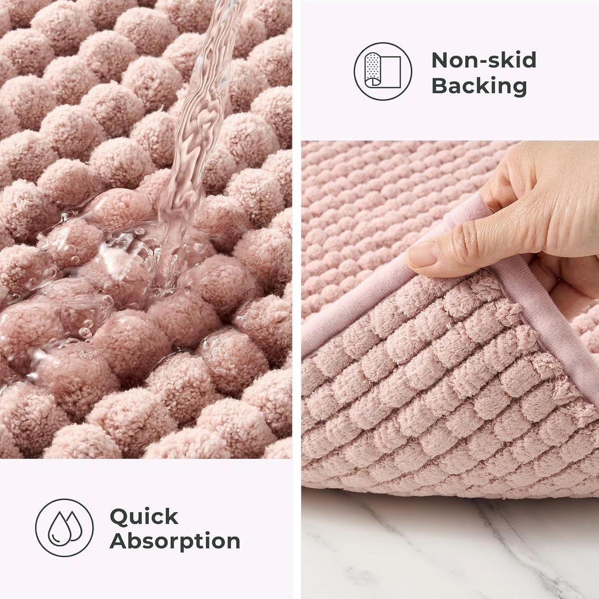Thick Chunky Chenille Bathroom Rug, Dusty Pink, 17"x24"