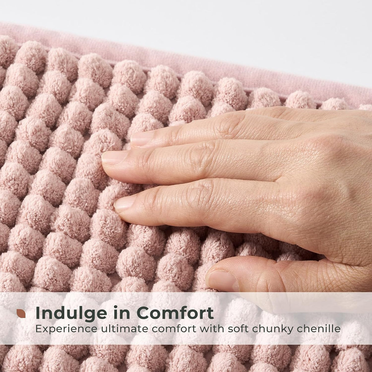 Thick Chunky Chenille Bathroom Rug, Dusty Pink, 17"x24"