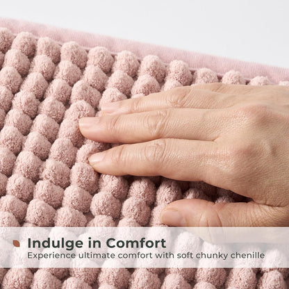 Thick Chunky Chenille Bathroom Rug, Dusty Pink, 17"x24"