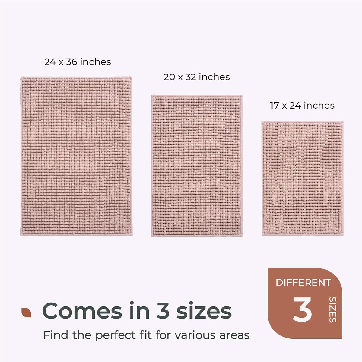 Thick Chunky Chenille Bathroom Rug, Dusty Pink, 17"x24"
