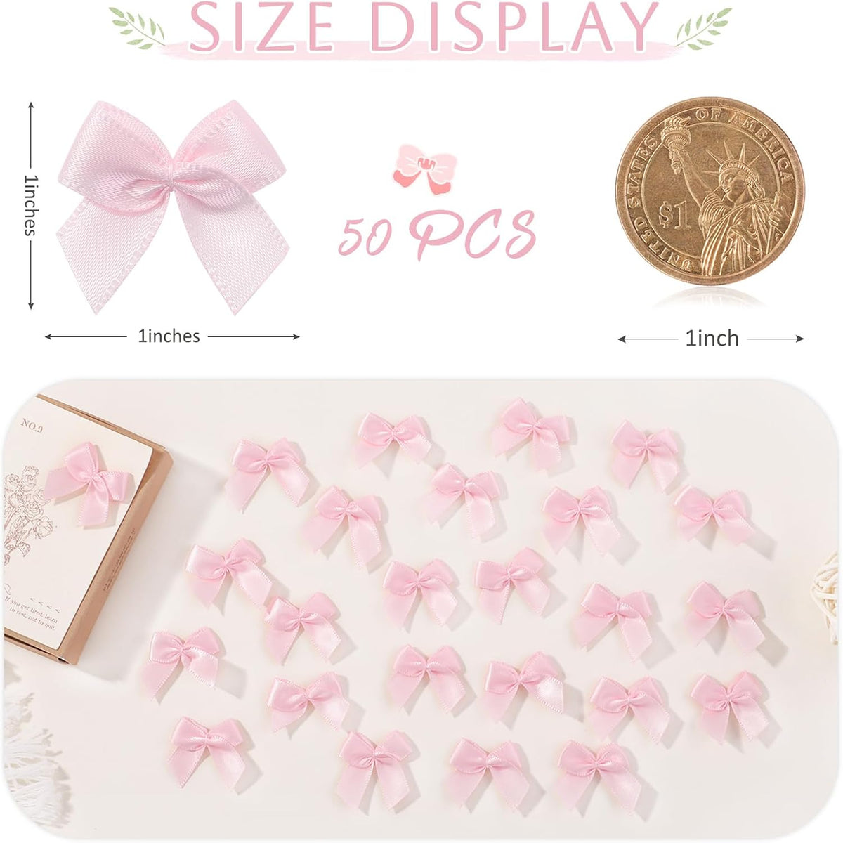 50 Pcs 1" Mini Pink Bows for Crafts