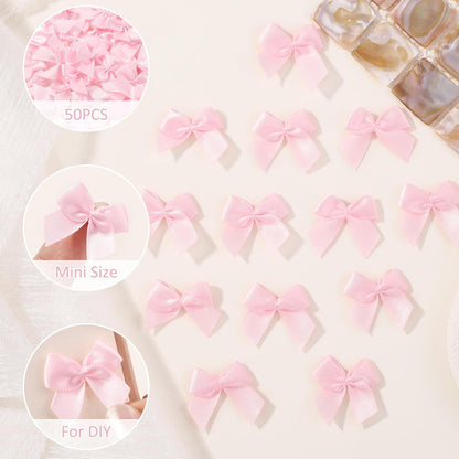 50 Pcs 1" Mini Pink Bows for Crafts
