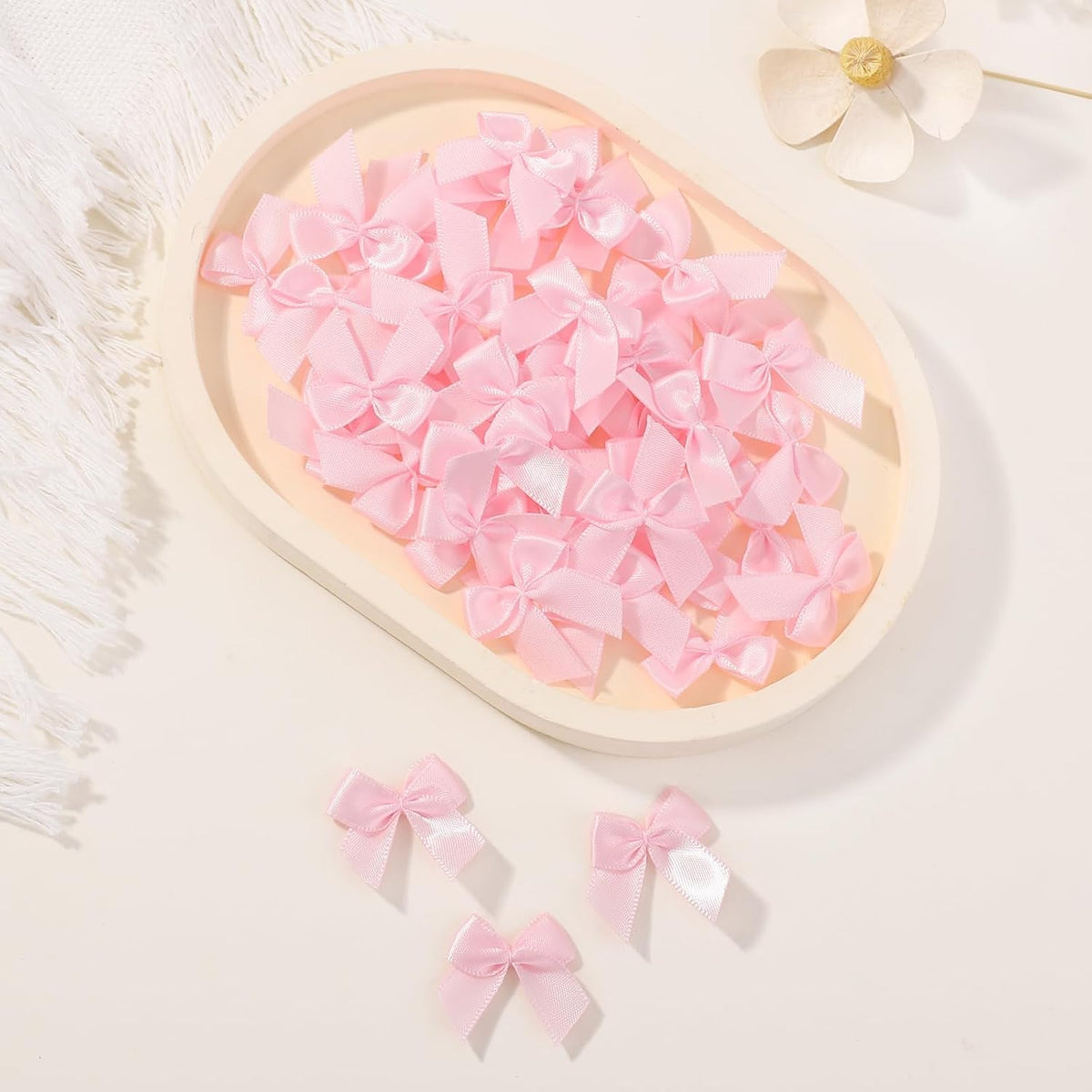 50 Pcs 1" Mini Pink Bows for Crafts