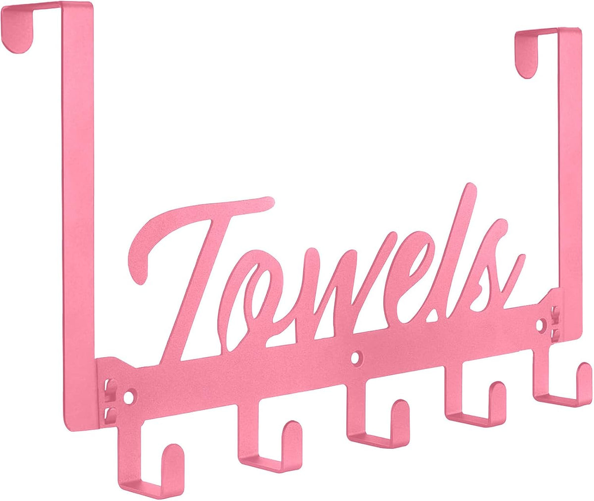 Over The Door Hooks, Towel Rack for Bathroom Towel Holder for Hanging Heavy Duty, Over Door Hanger with 5 Coat Hooks for Bedroom Bathroom Kitchen Towels, Pink