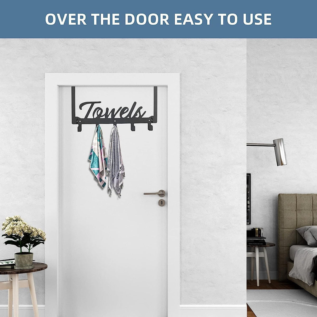 Over The Door Hooks, Towel Rack for Bathroom Towel Holder for Hanging Heavy Duty, Over Door Hanger with 5 Coat Hooks for Bedroom Bathroom Kitchen Towels, Pink