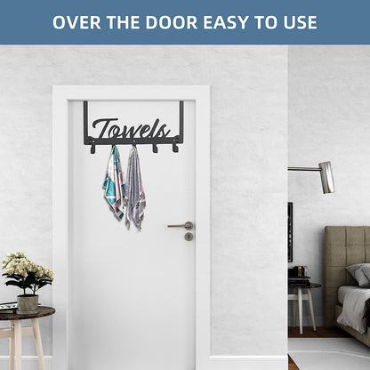Over The Door Hooks, Towel Rack for Bathroom Towel Holder for Hanging Heavy Duty, Over Door Hanger with 5 Coat Hooks for Bedroom Bathroom Kitchen Towels, Pink