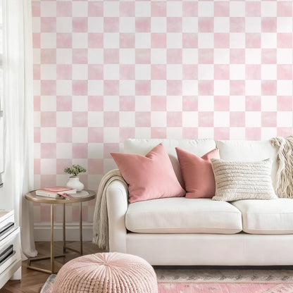 Modern Peel and Stick Wallpaper Pink Mosaic Checkered Contact Paper Removale Self-Adhesive Stick on Wallpaper for Bedroom Bathroom Shlef Cabinet Décor 17.3in x 6.56ft
