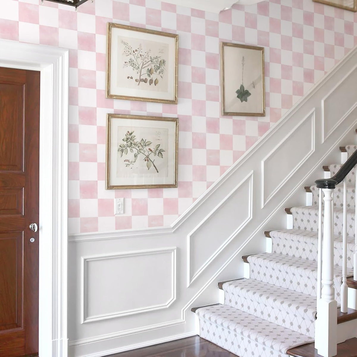 Modern Peel and Stick Wallpaper Pink Mosaic Checkered Contact Paper Removale Self-Adhesive Stick on Wallpaper for Bedroom Bathroom Shlef Cabinet Décor 17.3in x 6.56ft