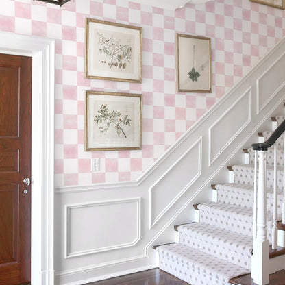 Modern Peel and Stick Wallpaper Pink Mosaic Checkered Contact Paper Removale Self-Adhesive Stick on Wallpaper for Bedroom Bathroom Shlef Cabinet Décor 17.3in x 6.56ft