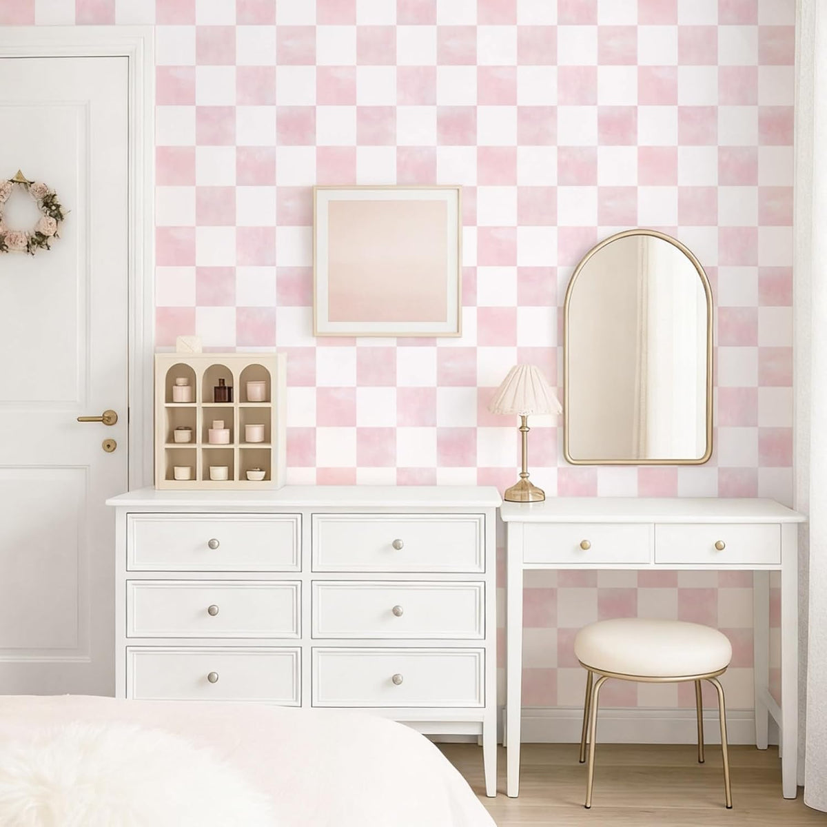 Modern Peel and Stick Wallpaper Pink Mosaic Checkered Contact Paper Removale Self-Adhesive Stick on Wallpaper for Bedroom Bathroom Shlef Cabinet Décor 17.3in x 6.56ft