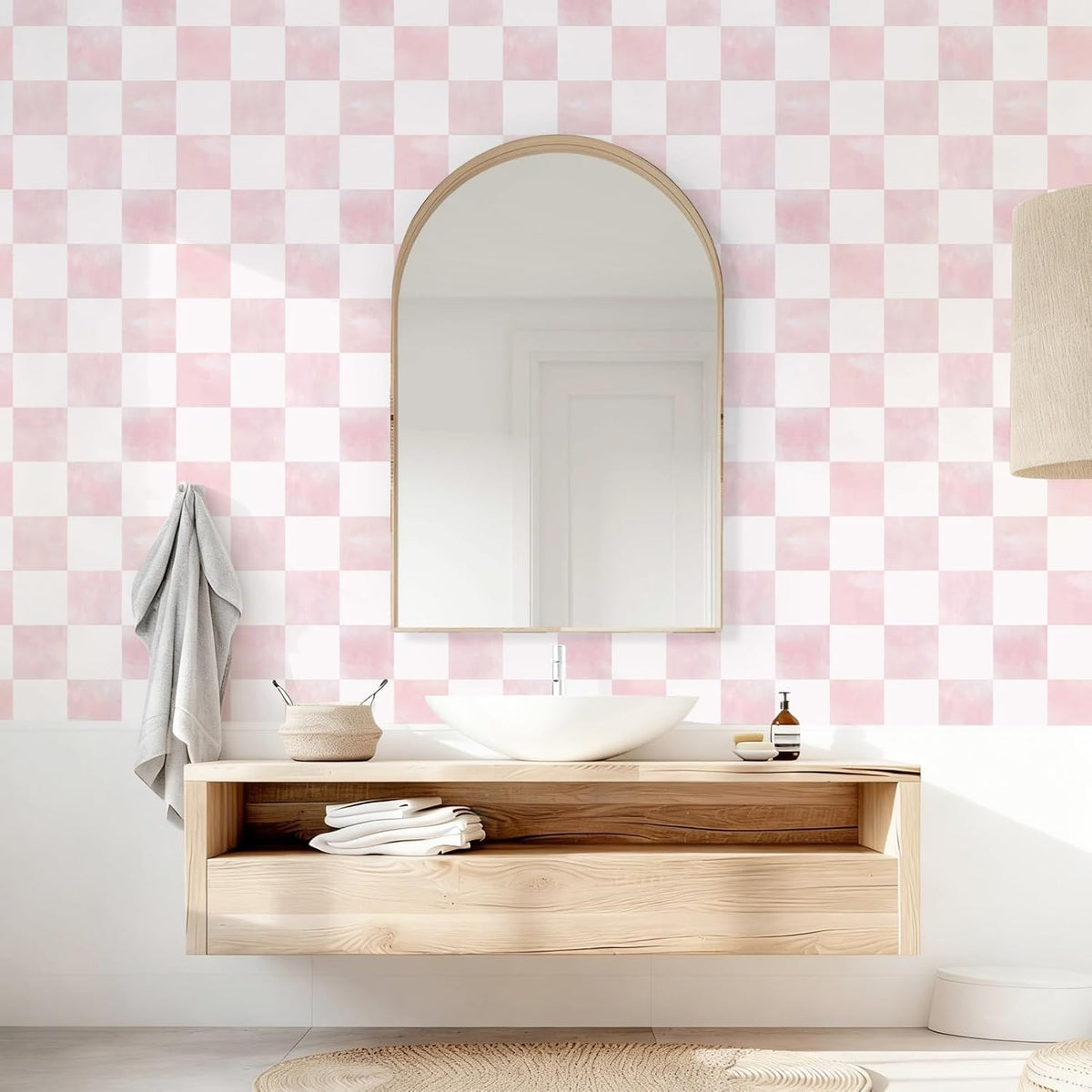 Modern Peel and Stick Wallpaper Pink Mosaic Checkered Contact Paper Removale Self-Adhesive Stick on Wallpaper for Bedroom Bathroom Shlef Cabinet Décor 17.3in x 6.56ft