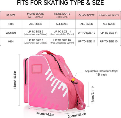 Large Capacity Skate Bag for Adults With Adjustable Shoulder Strap - Nylon Carry Bag for Roller, Ice, and Inline Skates - for Girls, Boys, Women, Men