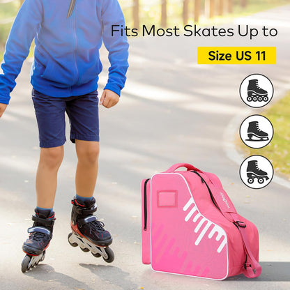 Large Capacity Skate Bag for Adults With Adjustable Shoulder Strap - Nylon Carry Bag for Roller, Ice, and Inline Skates - for Girls, Boys, Women, Men