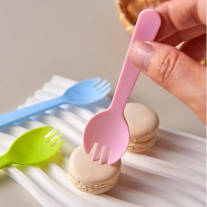 100PCS Disposable Plastic Sporks, Individually Wrapped Forks for Ice Cream, Cake, 4.2 Inch Mini Spoons and Sporks for Desserts, Yogurt, Fruit, Salad （Pink）