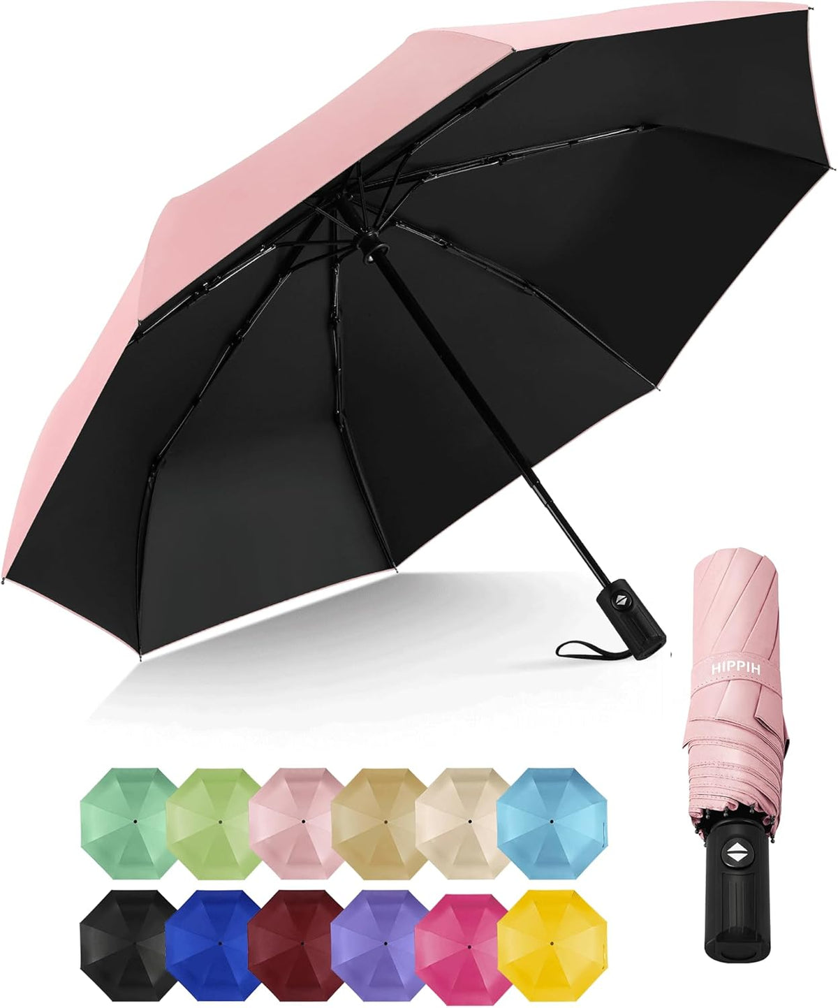 Compact Travel Umbrella for Rain - Windproof Automatic Umbrellas, UV Umbrella for Sun Protection with Black Anti-UV Coating, Portable Small Umbrellas for Backpack, Car, Walking, Kids, Women